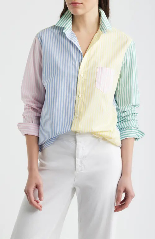 Frank & Eileen Eileen Relaxed Button-Up Shirt in Blue Pastel Colorblock Stripe at Nordstrom, Size Large | Nordstrom