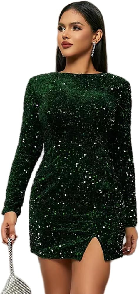 D&M Women's Sexy Long Sleeve Sequin Sparkly Glitter Party Dress Cocktail Glitter Bodycon Wedding ... | Amazon (US)