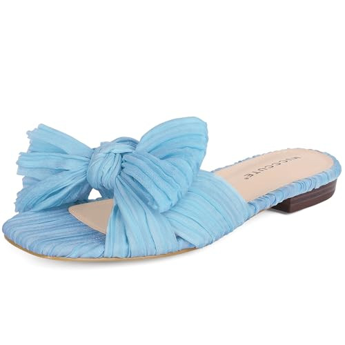 MUCCCUTE Women's Bow Flat Sandals Square Open Toe Fashion Slip on Slides Sandals Comfort Slippers for Summer Size 11 | Amazon (US)