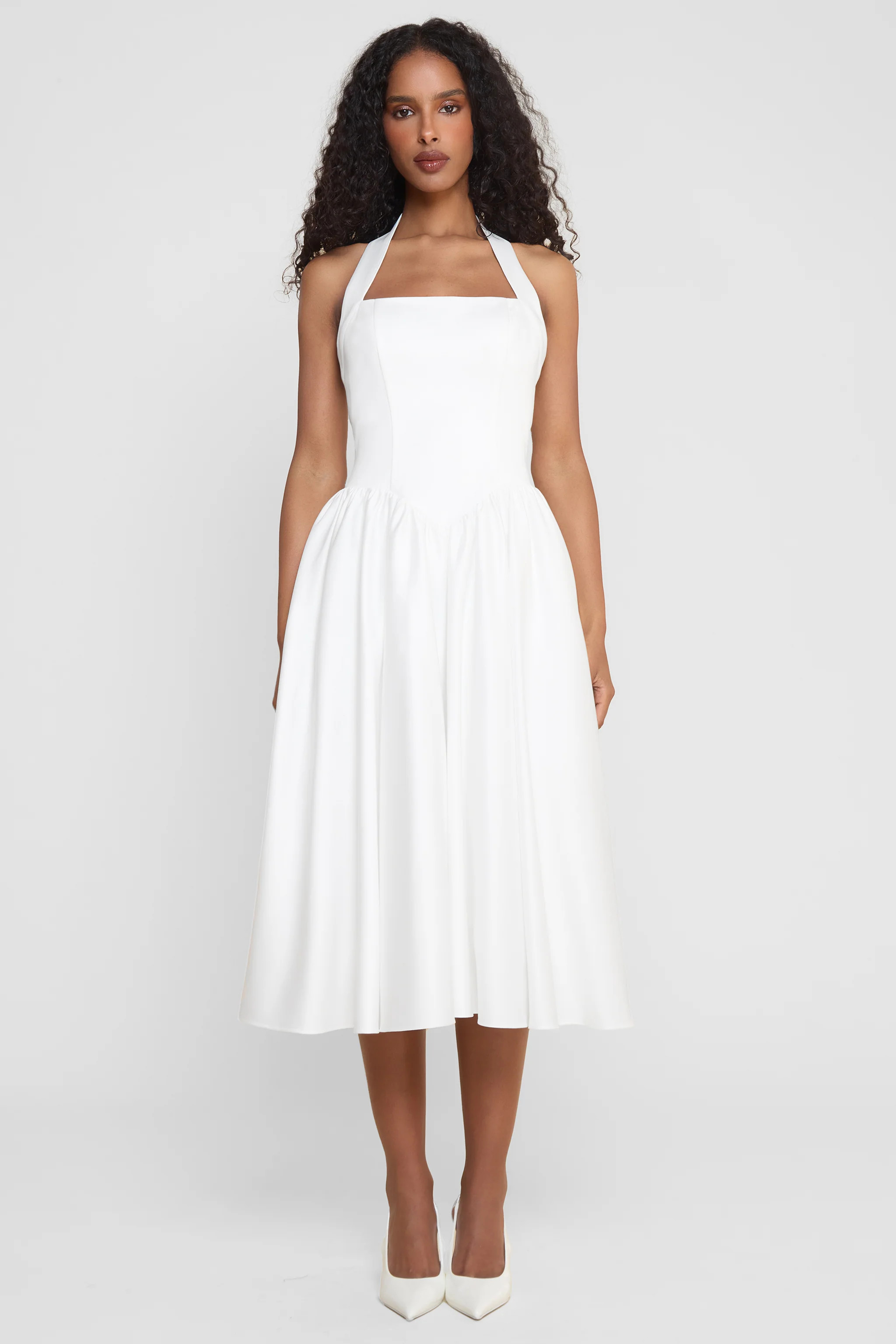 Hart Halter Corset Midi Dress - White | LEAU (US)