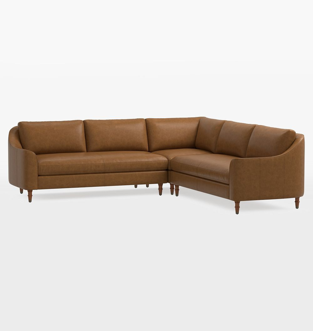 Luisa Leather 3-Piece L-Shape Double Sofa Sectional, Bench Cushion - Vintage Leather Tawny | Rejuvenation