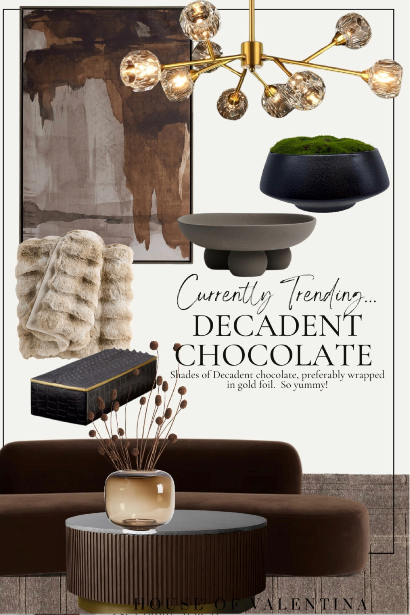 Shades of Decadent chocolate, preferably wrapped in gold foil.  So yummy! Home Decor, House of Valentina, Valentina, room decor

#LTKSeasonal #LTKStyleTip #LTKHome