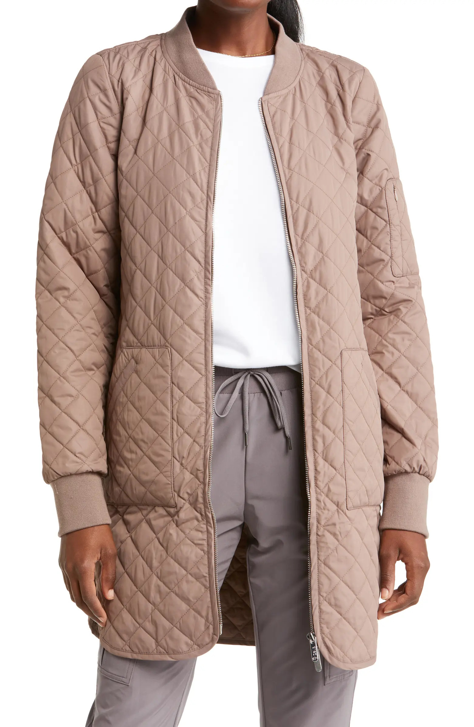 Longline Water Resistant Quilted Bomber Jacket | Nordstrom