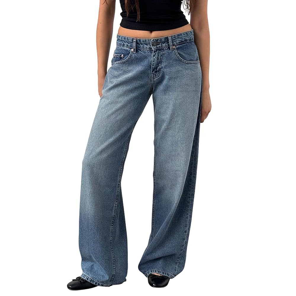 Women's Wide Leg Boyfriend Denim Pants - Low Rise Baggy Casual Loose Jeans - Y2K E-Girl Style | Amazon (US)