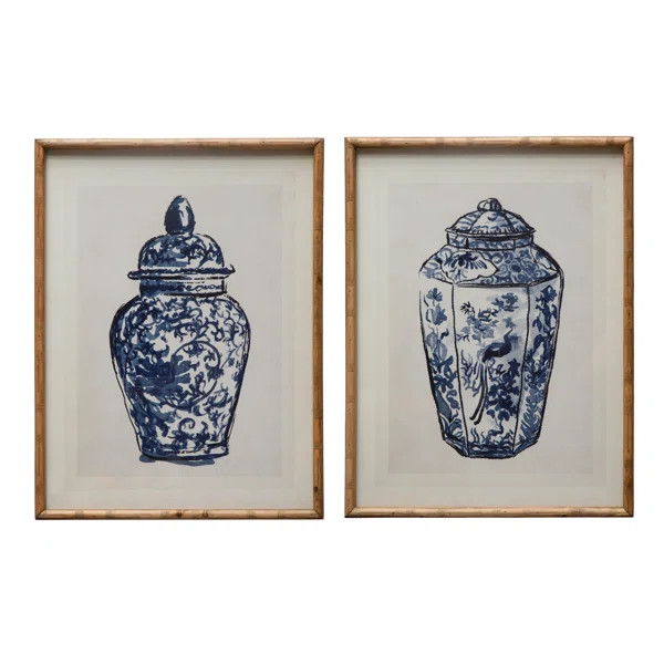 Wood Framed Ginger Jar Wall Art With Glass Cover Framed On Wood 2 Pieces Illustration | Wayfair North America