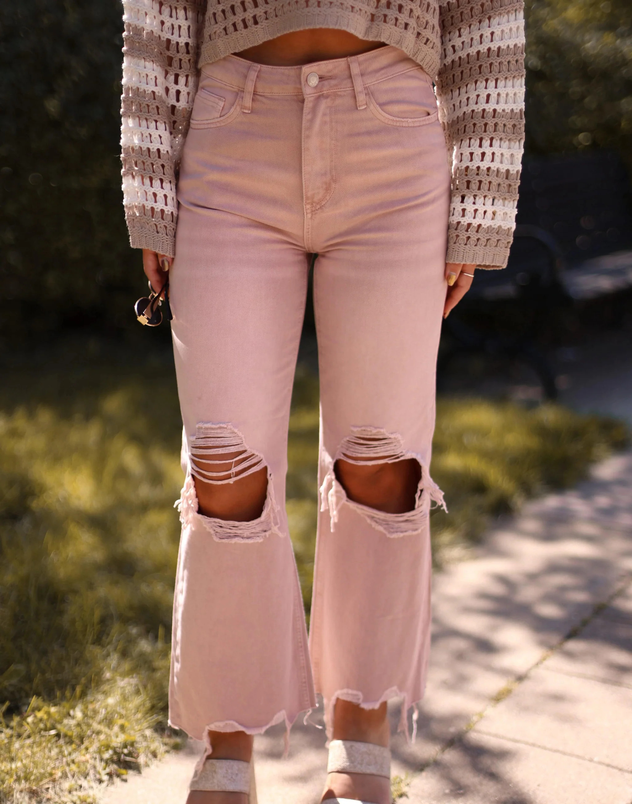 Mauve Crop Flare Denim | Lane 201 Boutique