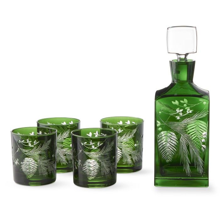 Pinecone Cut Decanter &amp; Double Old-Fashioned Glasses, Set of 4 | Williams-Sonoma