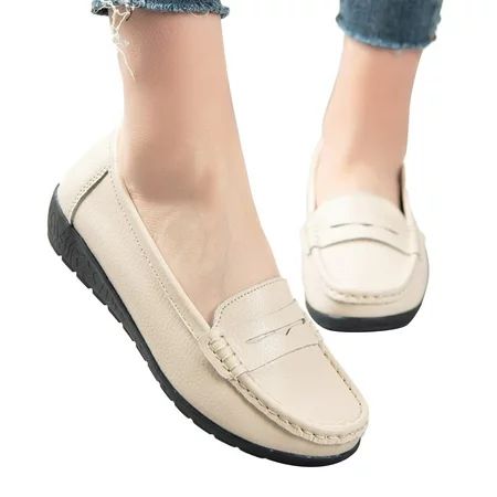 f21 Womens Casual Shoes Flat Heel Sole Overfoot Comfort Solid Color Single Shoes Loafers Casual Shoes Platform Sandals Dress Shoes Size 8.5 Beige Wide | Walmart (US)