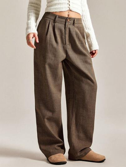 Easelle Plaid Striped Casual Pants, Suitable For Autumn And Winter Trousers Plaid 2025 Autumn And Winter Wear Retro Casual Festival Trousers | SHEIN