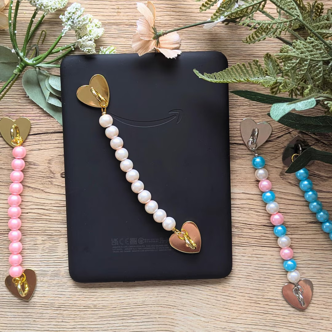 Pearl Kindle & Kobo Strap Handle | Pink, Blue, White Beaded Adhesive for Tablet Ereader Case | Ha... | Etsy (US)