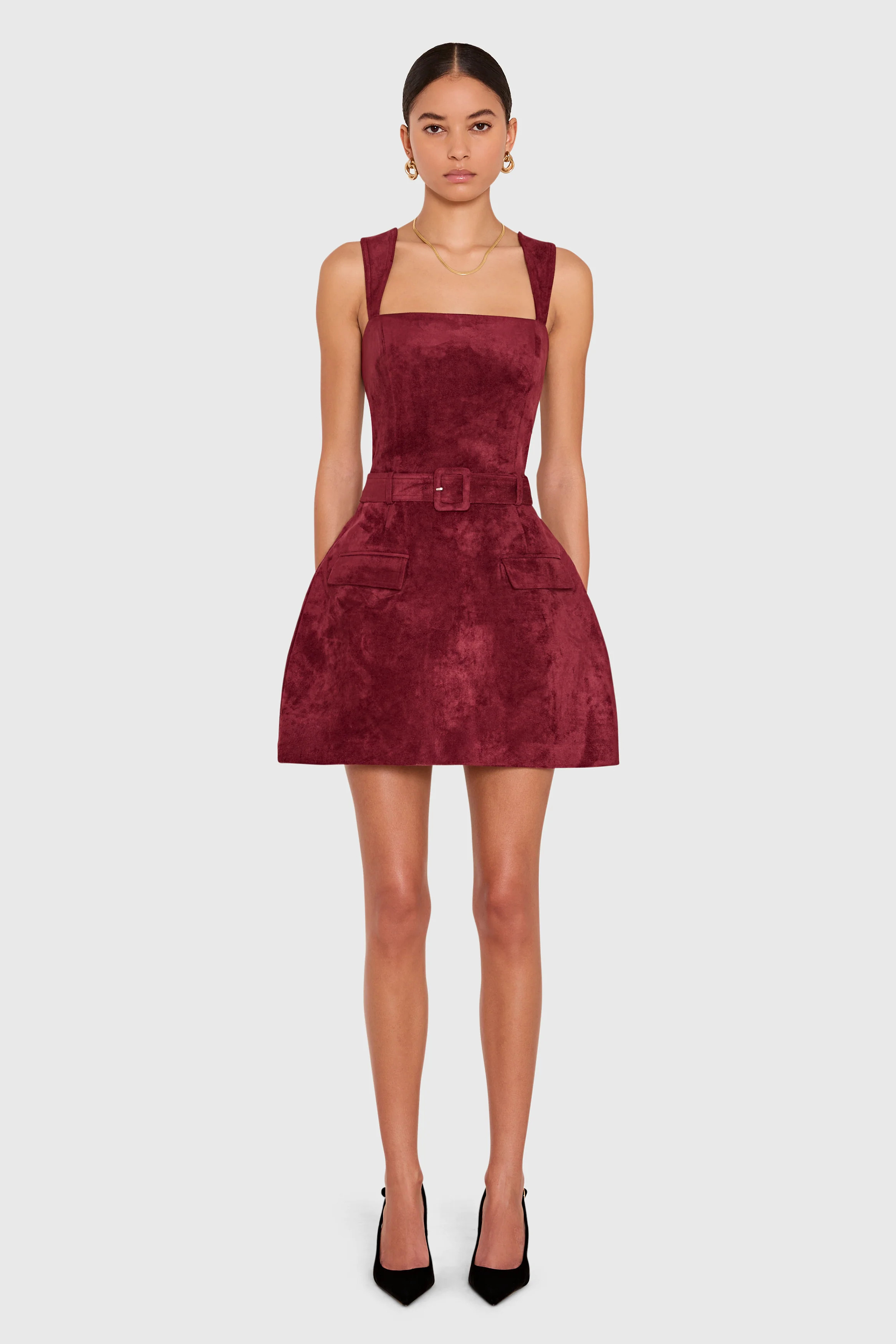 Amanda Uprichard Bethany Skort Romper in Suede in Burgundy - Size L | Amanda Uprichard