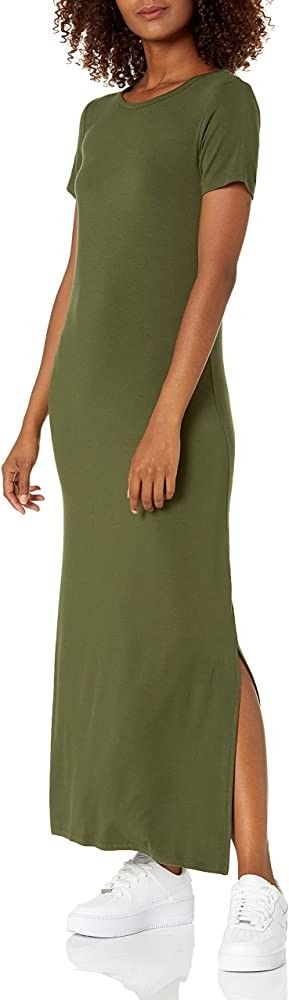 Daily Ritual Women's Jersey Standard-Fit Short-Sleeve Crewneck Side Slit Maxi Dress | Amazon (US)