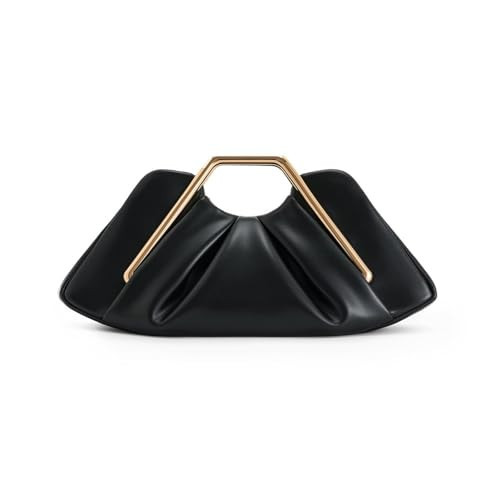 CGBCGB Designer Metal Frame Clutch for Women, Geometric PU Leather Handbag with Gold Metal Handle, Soft Pleated Evening Purse (Black) | Amazon (US)