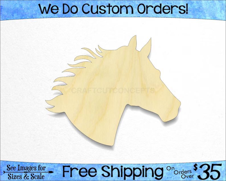 Horse Head Shape - Large & Small - Pick Size - Laser Cut Unfinished Wood Cutout Shapes Stable Far... | Etsy (US)