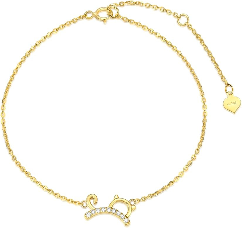 SISGEM Real 14k Gold Natural Diamond Cat Bracelet for Women, 14 Karat Gold Hand Jewelry Gifts for... | Amazon (US)