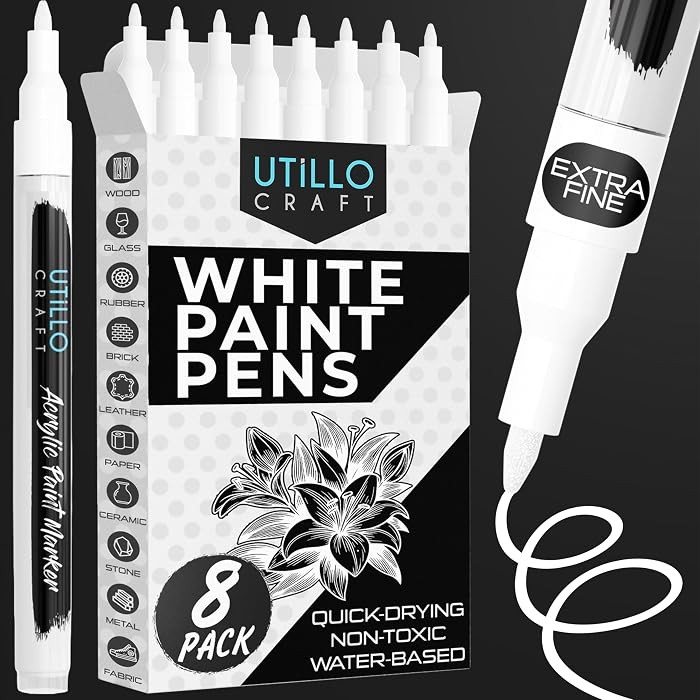 Utillo Craft White Paint Pen (8-Pack) Extra Fine White Paint Markers for Metal, Fabric, Wood, Gla... | Amazon (US)
