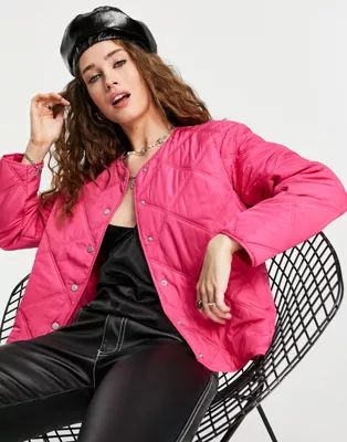 Only short quilted jacket in bright pink | ASOS (Global)