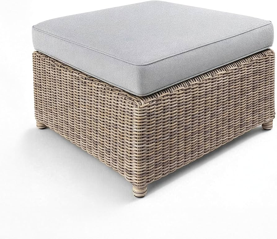 Martha Stewart Lily Pond Rattan Wicker Indoor-Outdoor Patio Ottoman in Weathered Gray with 4" Gra... | Amazon (US)