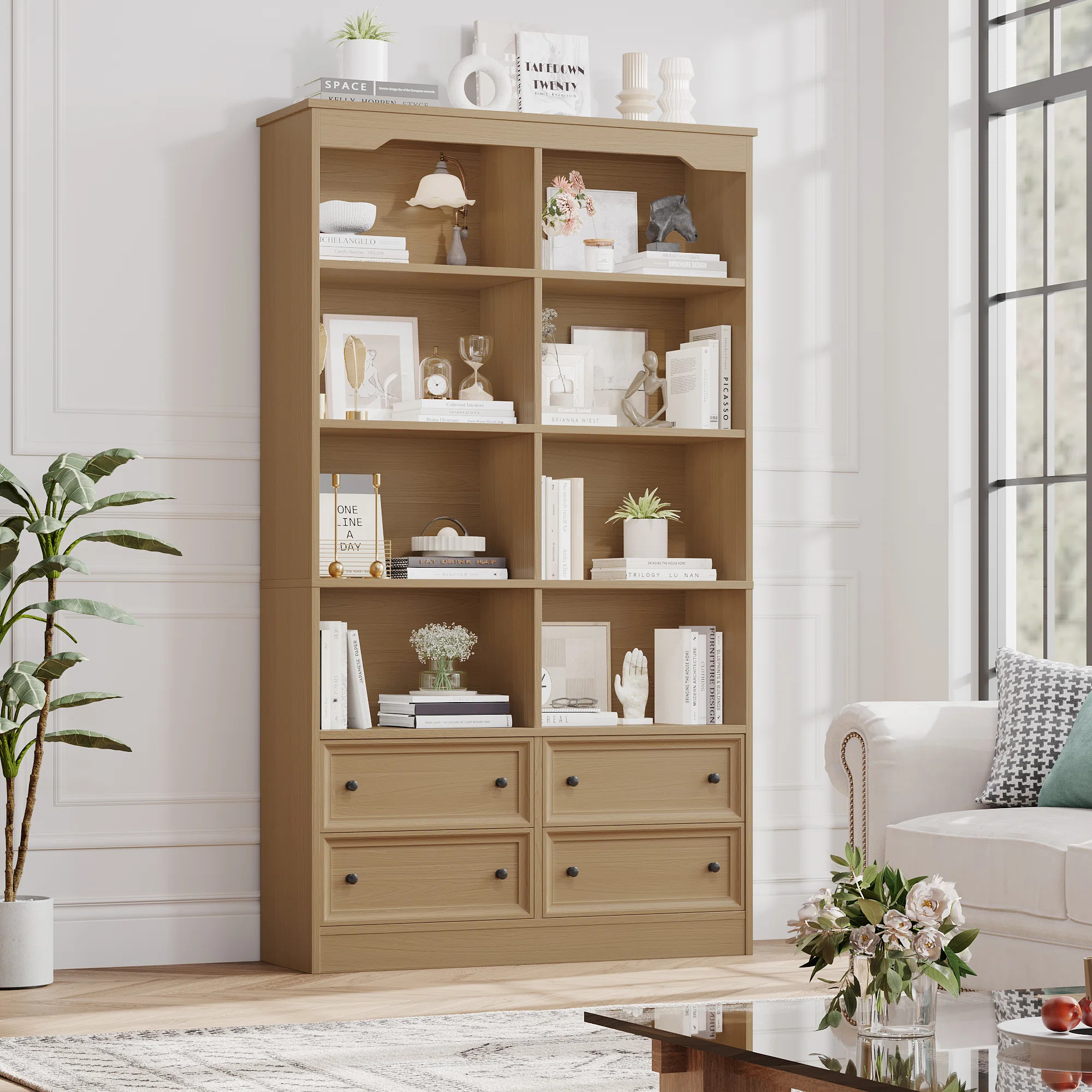 Kirklyn 6-Tier Standard Bookcase with 4 Drawers | Wayfair North America