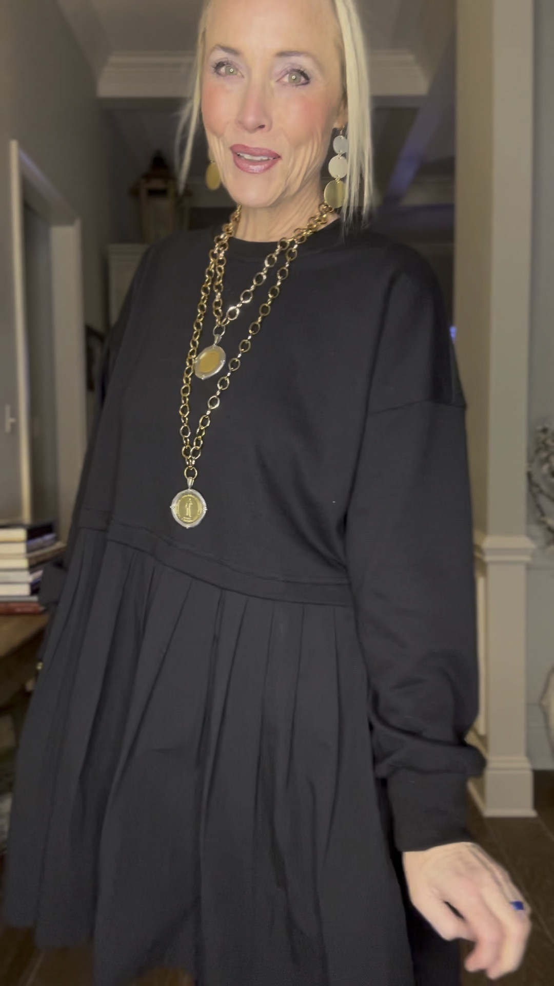 Why mess with a good thing? The all-black look for less of the Free People Eleanor Sweatshirt Dress isn’t broken, so I’m not fixing it . I am in LOVE with the way this whole outfit comes together. I’ve got to say that this is, hands down, my favorite one of all the ones I have. So chic. Especially with fleece-lined black opaque tights and Chelsea boots. I just love a good monochromatic look. And if you looked in my closet you would definitely still see a lot of black! It’s so classy and looks so put together. The color and the Chelsea boots give it a bit of an edgier vibe than some of the other ones I own. I finished it off with all of my Jennifer Ponson jewelry, earrings by Nickel + Suede and everyday gold jewelry from Amazon. #dress #lookforless #freepeople

#LTKover40 #LTKsalealert #LTKmidsize