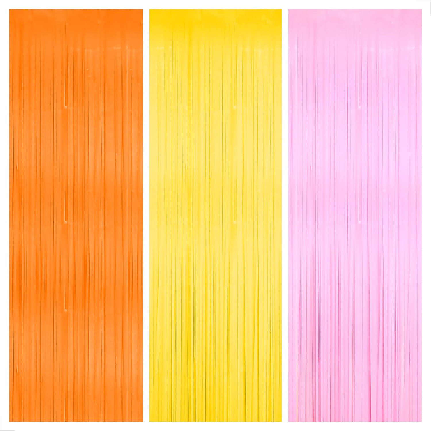 KatchOn, Orange Pink and Yellow Fringe Backdrop - 9.6x8 Feet, Pack of 3 | Groovy Backdrop Foil Cu... | Amazon (US)