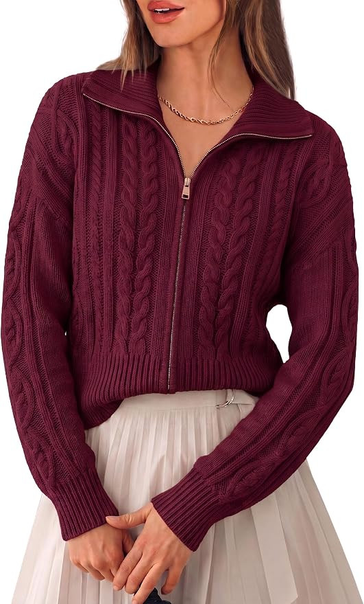 PRETTYGARDEN Women's Cable Knit Cropped Cardigan Sweaters | Amazon (US)