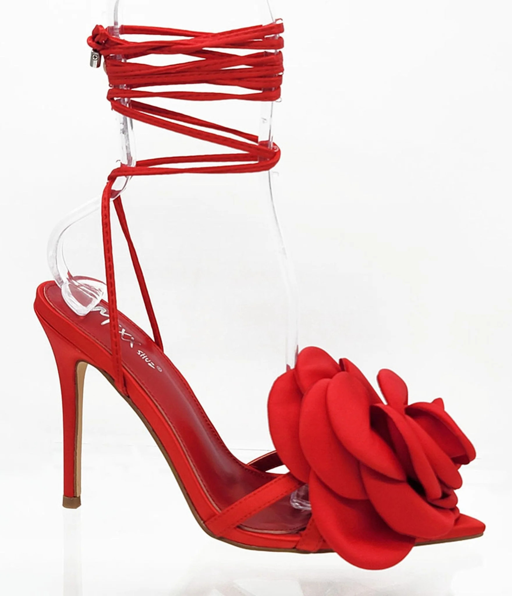 Red Flower Wrap Adalynn Heels | UniqueVintage