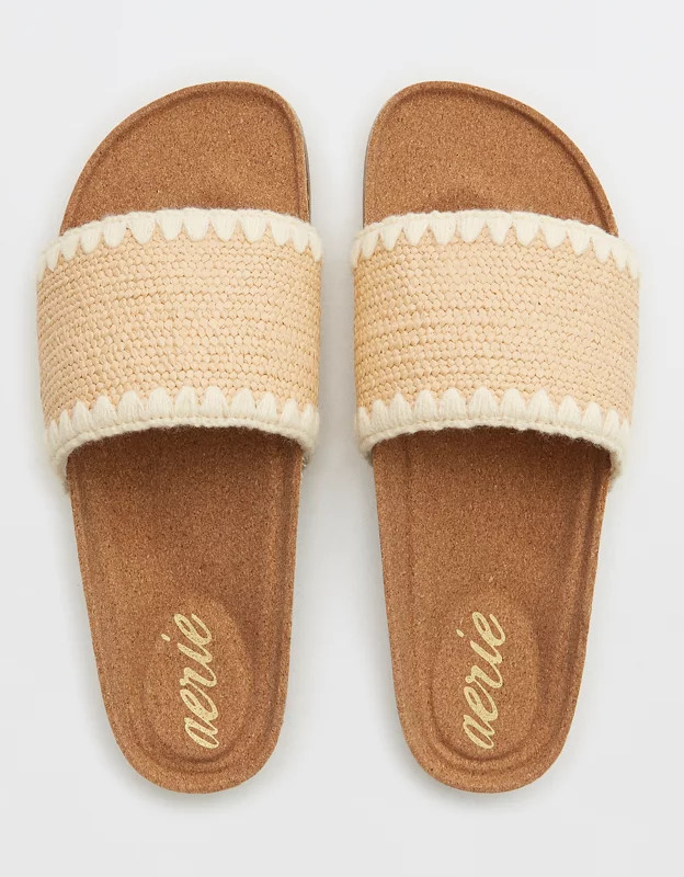 Aerie Shell Stitch Straw Sandals | American Eagle Outfitters (US & CA)