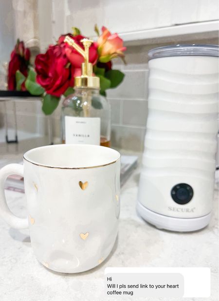 My Amazon coffee favorites! Valentina day mug. Amazon heart mug. Amazon organic vanilla syrup. Amazon frother (amazing!!). Amazon Kitchen must-haves. Kitchen favorites. 

#LTKfindsunder50 #LTKfamily #LTKhome