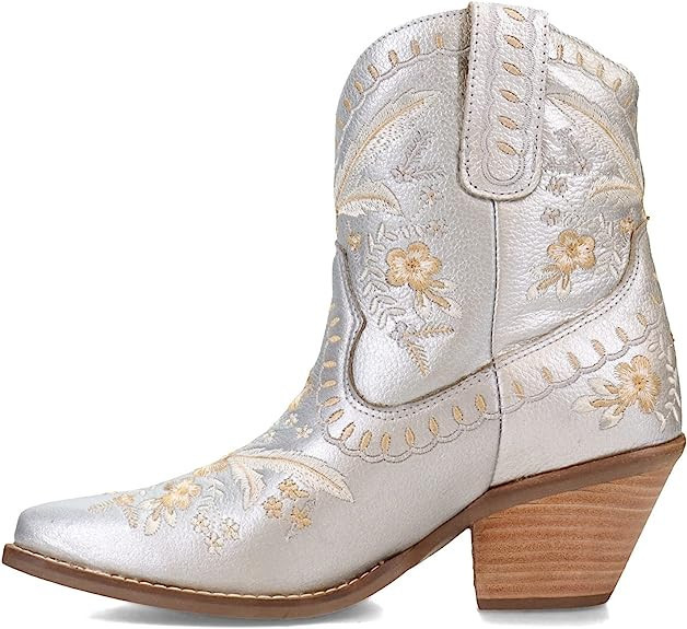 Dingo Womens Primrose Floral Snip Toe Boots Ankle Mid Heel 2-3" - Grey | Amazon (US)