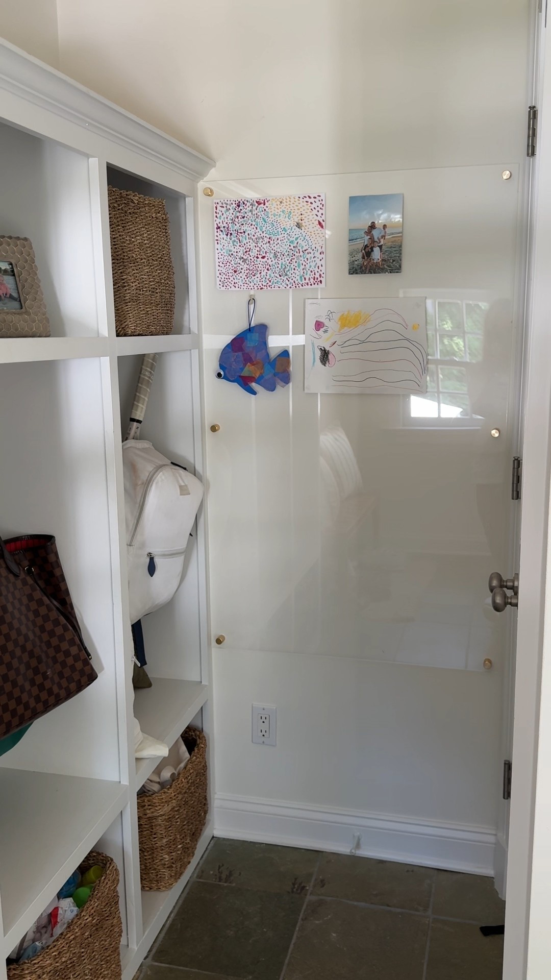 Ordered an acrylic board to hang kids artwork in mud room. This is the 30x48 size & I used gorilla putty to hang artwork 

Amazon home find 

#LTKHome