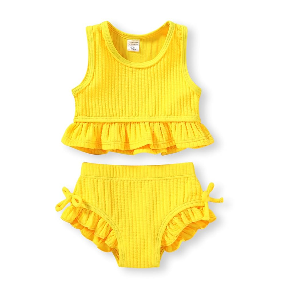 HAPPYMA Baby Swimsuit Toddler Girl Bathing Suit Summer Solid Color Bikini Set Beach Two Piece Swi... | Amazon (US)