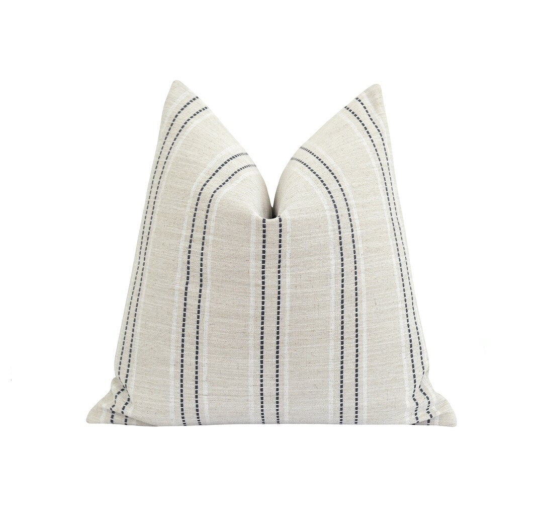 Charcoal Grey and Natural Pillow Cover, Textured Stripe Pillow Cover, Double Sided Woven Pillow C... | Etsy (US)