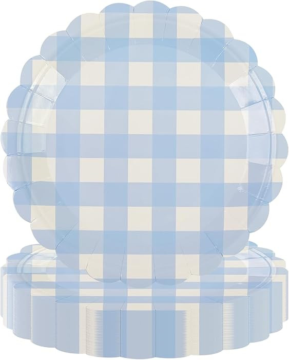 50PCS Light Blue Scalloped Paper Plates - 7Inch Striped Dessert Plates for Cake Salad Fruit Dispo... | Amazon (US)