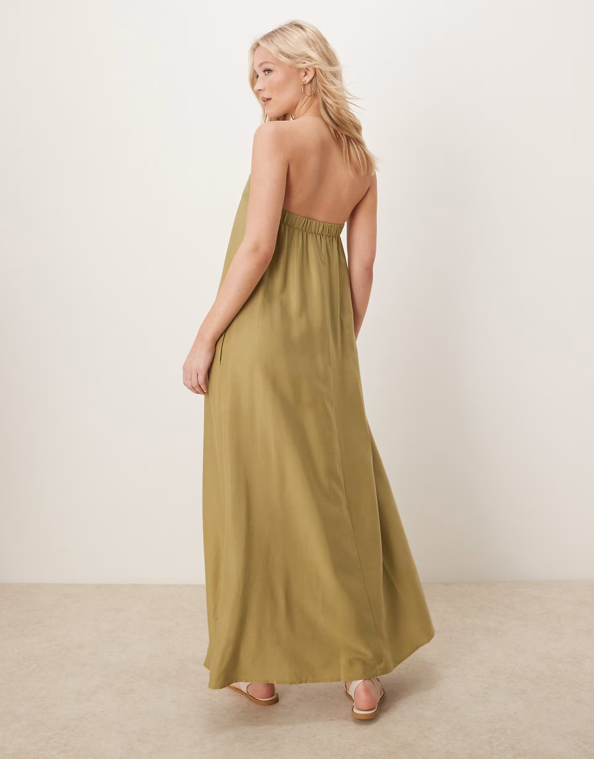 ASOS DESIGN cupro bandeau maxi dress in olive | ASOS (Global)
