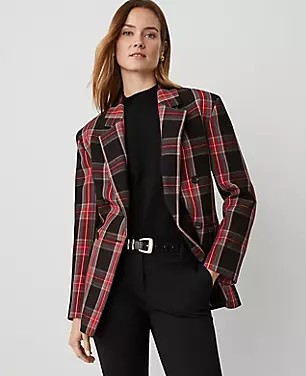 Petite Plaid Relaxed Double Breasted Blazer | Ann Taylor (US)