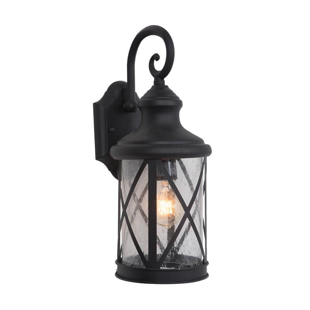 1-Light Exterior Wall Lantern Sconce in Black Finish Size | The Home Depot