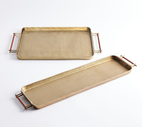 Handcrafted Beltic Brass &amp; Leather Tray | Pottery Barn (US)