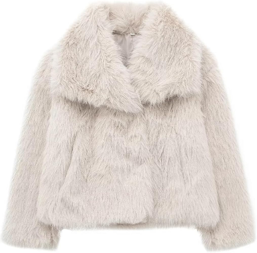 Haellun Faux Fur Coat Fluffy Jacket Short Coat Outwear | Amazon (US)
