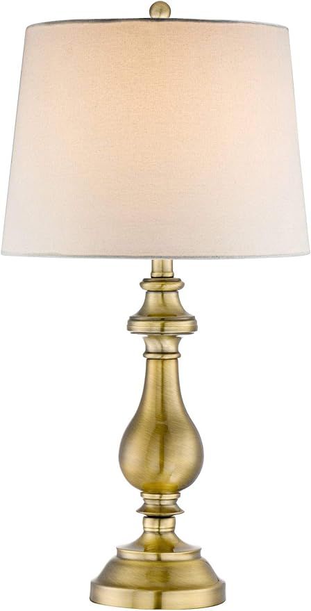 Regency Hill Traditional Style Table Lamp 26" High Antique Brass Gold Metal Candlestick White Tan... | Amazon (US)