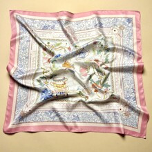 PC Ladies Wonderland Print Square Scarf Elegant Pink Neckerchief Bandana Women Satin Head Scarf Hair Accessories | SHEIN