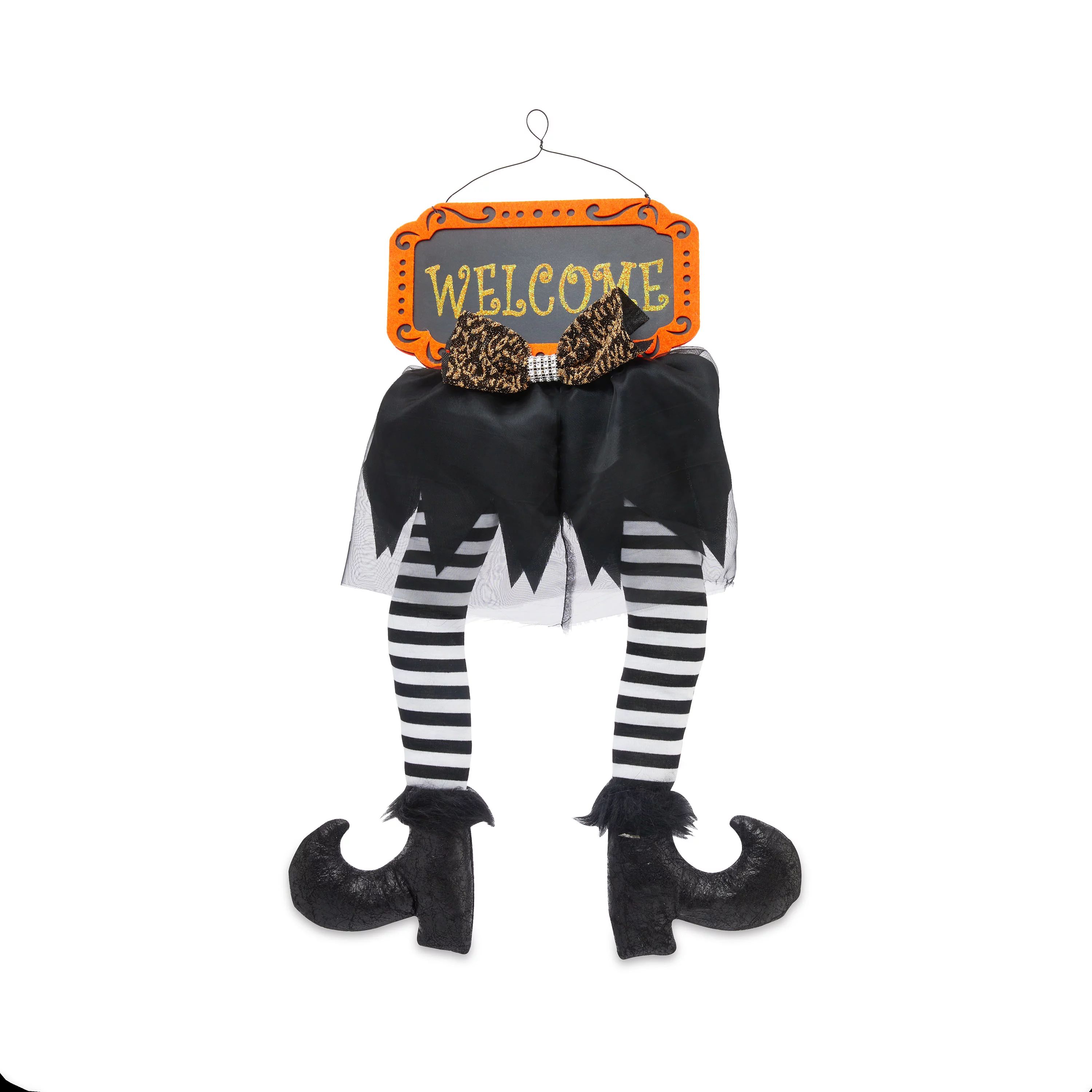 Way to Celebrate! Halloween Black & White Stripped Fabric Witch Legs Two-Sided Sign, 9.5"W x 26"H... | Walmart (US)
