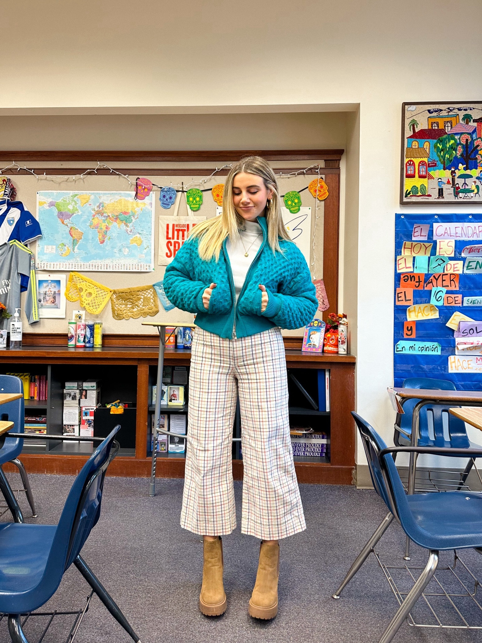 January teacher outfit! Got this bomber second hand. Pants are old from Madewell but found many on poshmark! 