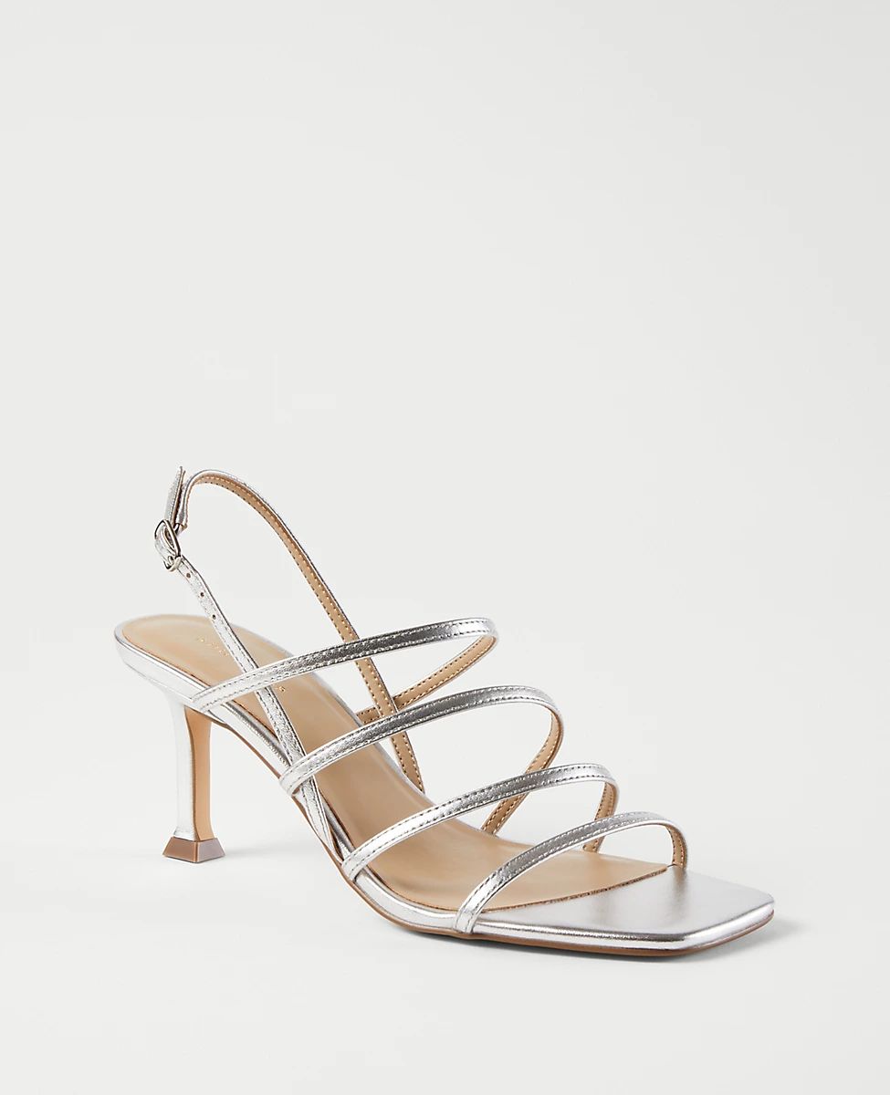 Strappy Metallic Leather Heeled Slingback Sandals | Ann Taylor (US)