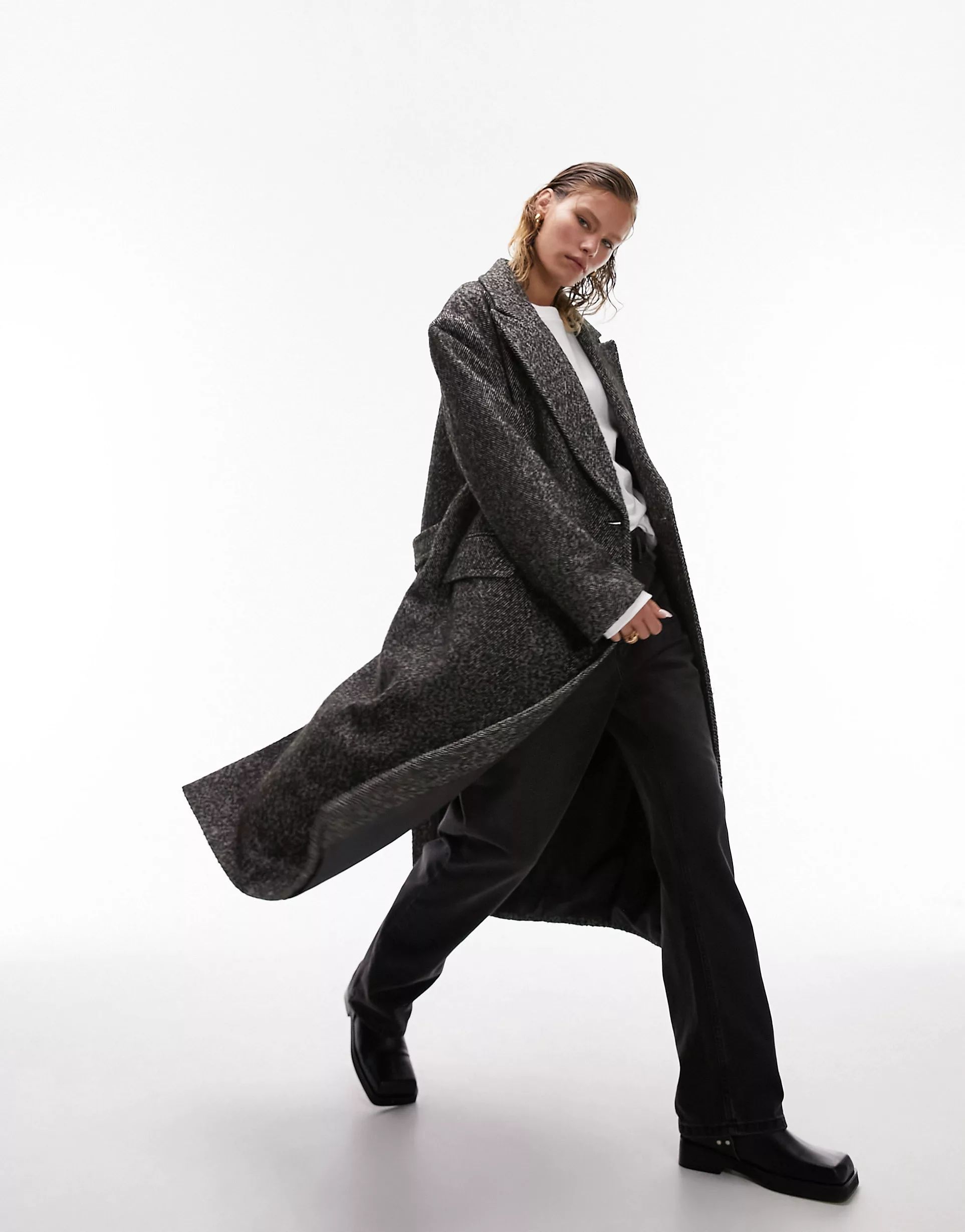 Topshop herringbone wool-blend formal coat in monochrome  | ASOS | ASOS (Global)