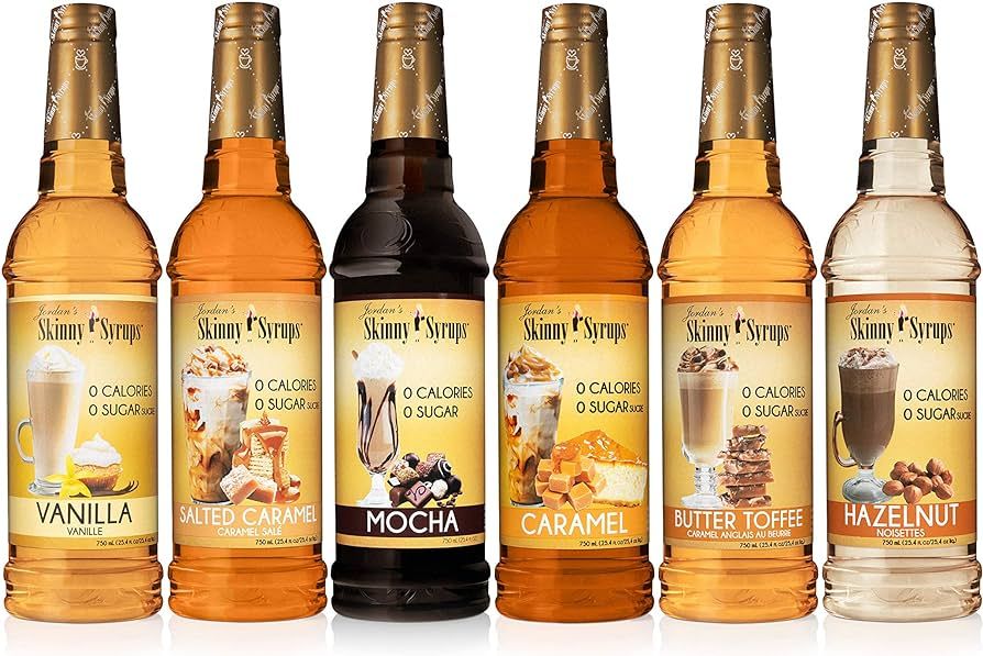 Jordan's Skinny Syrups, Classic Syrup Sampler, Vanilla, Caramel, Mocha, Hazelnut, Salted Caramel,... | Amazon (US)