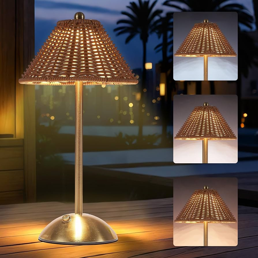 Boho Rattan Lamp,Rechargeable Wicker Lamps,3 Colors Dimmable Night Light,Bedroom Living Room Offi... | Amazon (US)