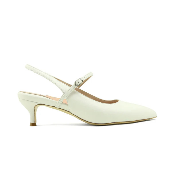 White Leather Mary Jane Slingback Kitten Heel | ALLY Shoes