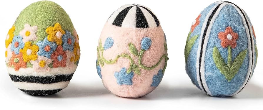 MACKENZIE-CHILDS Spring Fling Felted Eggs Set, Cute Easter Eggs, Spring Easter Decor, Set of 3 | Amazon (US)