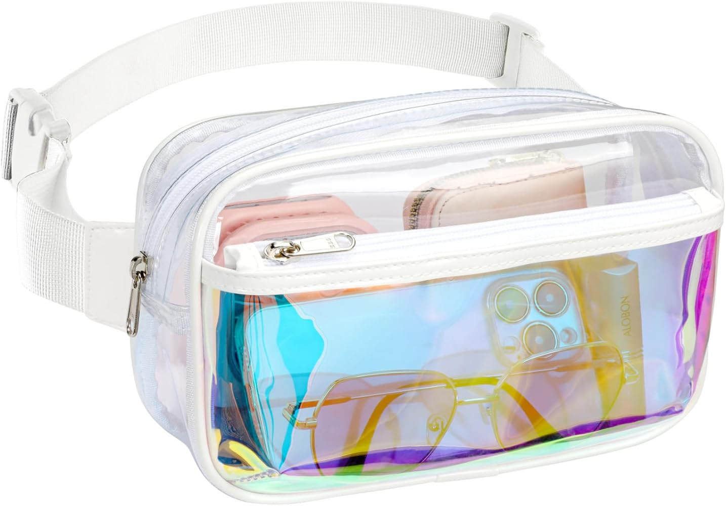 Veckle Clear Fanny Pack - Holographic White Clear Belt Bag Crossbody Fashion Fanny Packs for Wome... | Amazon (US)